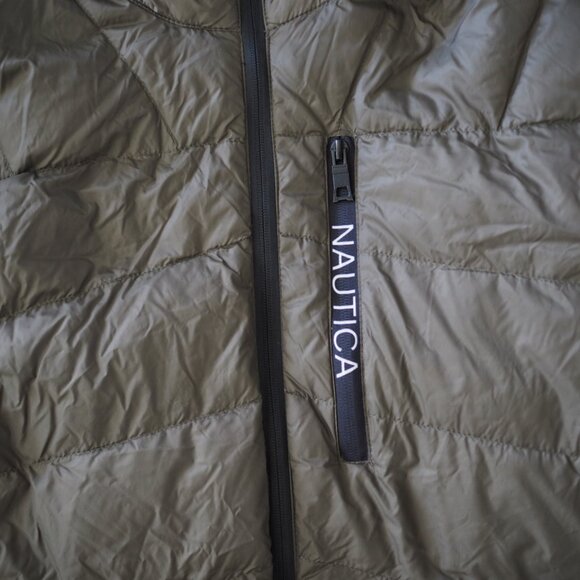 Nautica Lightweight Duck Down Feather Puffer Jacket Men's Large Olive Green - Picture 5 of 11